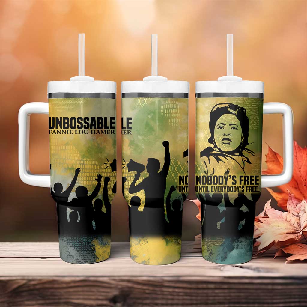 Fannie Lou Hamer Tumbler With Handle Unbossable Quote Design Protest Silhouettes and Voting Rights Tribute - African Pride