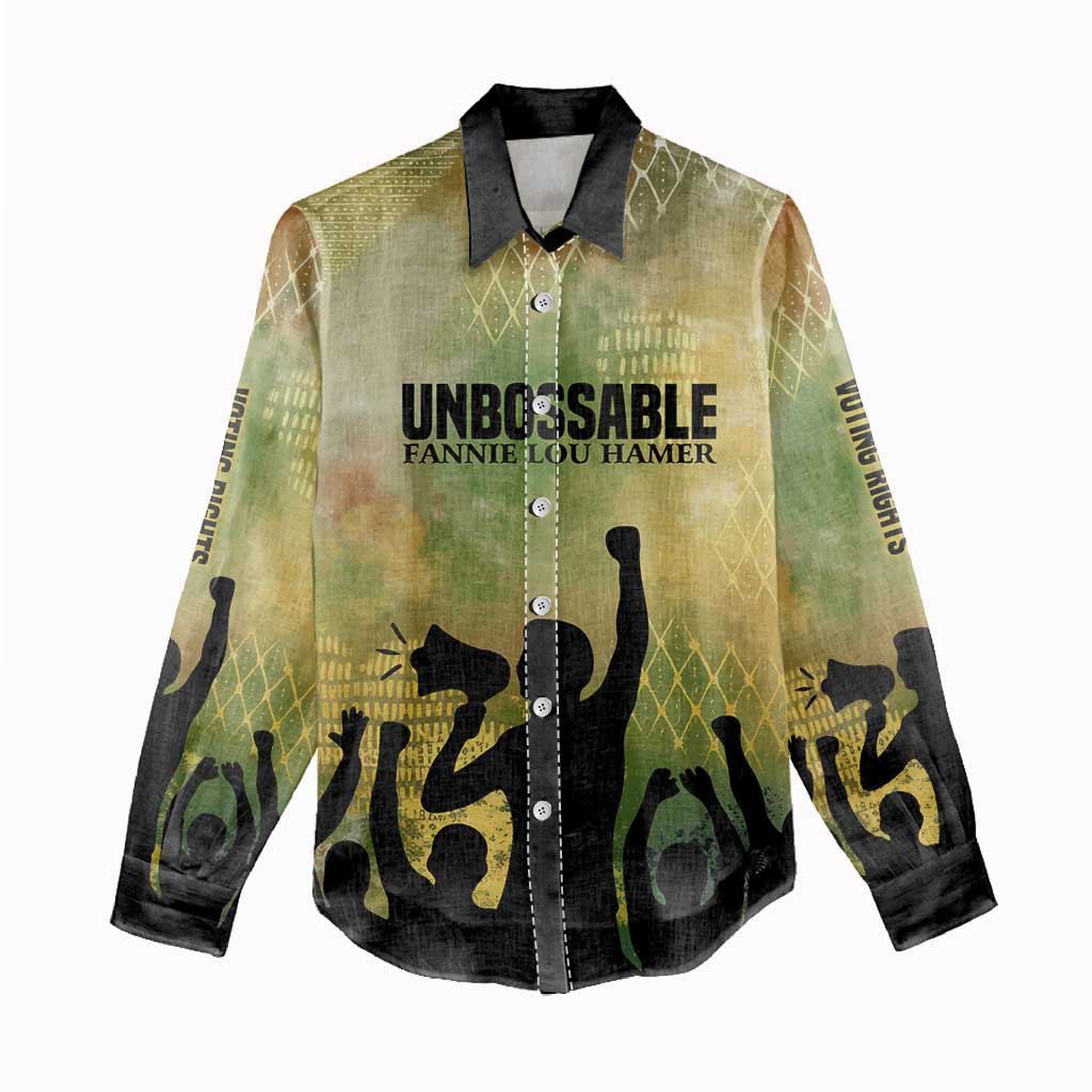 Fannie Lou Hamer Women Casual Shirt Unbossable Quote Design Protest Silhouettes and Voting Rights Tribute - African Pride