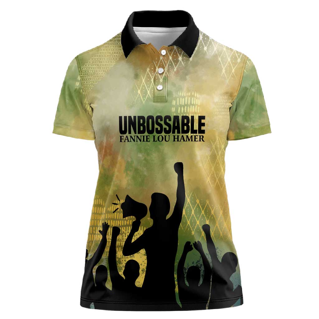 Fannie Lou Hamer Women Polo Shirt Unbossable Quote Design Protest Silhouettes and Voting Rights Tribute - African Pride