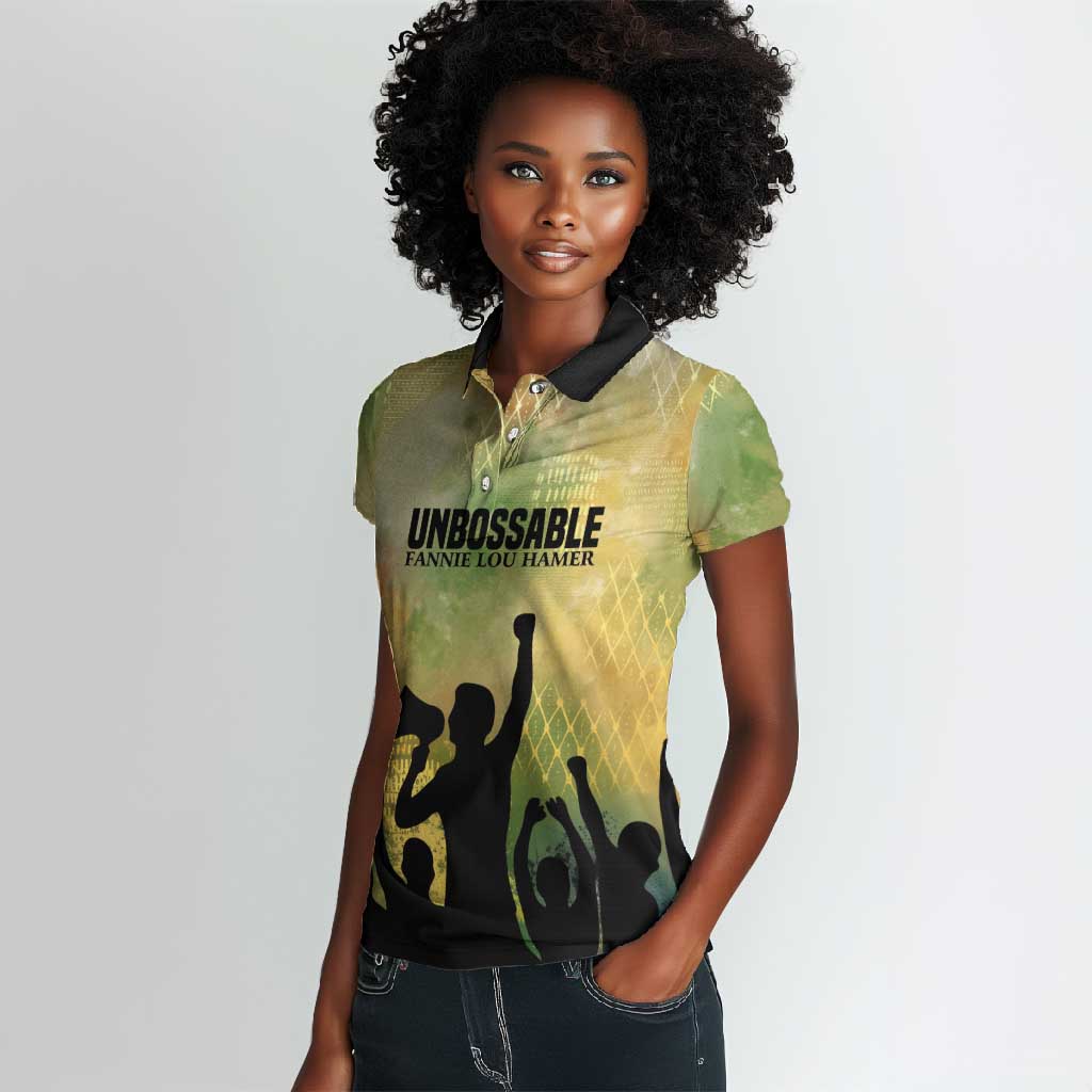 Fannie Lou Hamer Women Polo Shirt Unbossable Quote Design Protest Silhouettes and Voting Rights Tribute - African Pride
