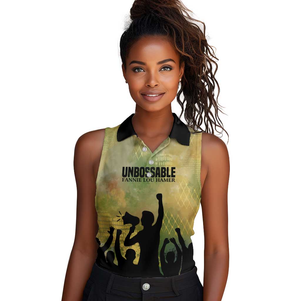Fannie Lou Hamer Women Sleeveless Polo Shirt Unbossable Quote Design Protest Silhouettes and Voting Rights Tribute - African Pride