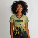 Fannie Lou Hamer Women V-Neck T-Shirt Unbossable Quote Design Protest Silhouettes and Voting Rights Tribute - African Pride