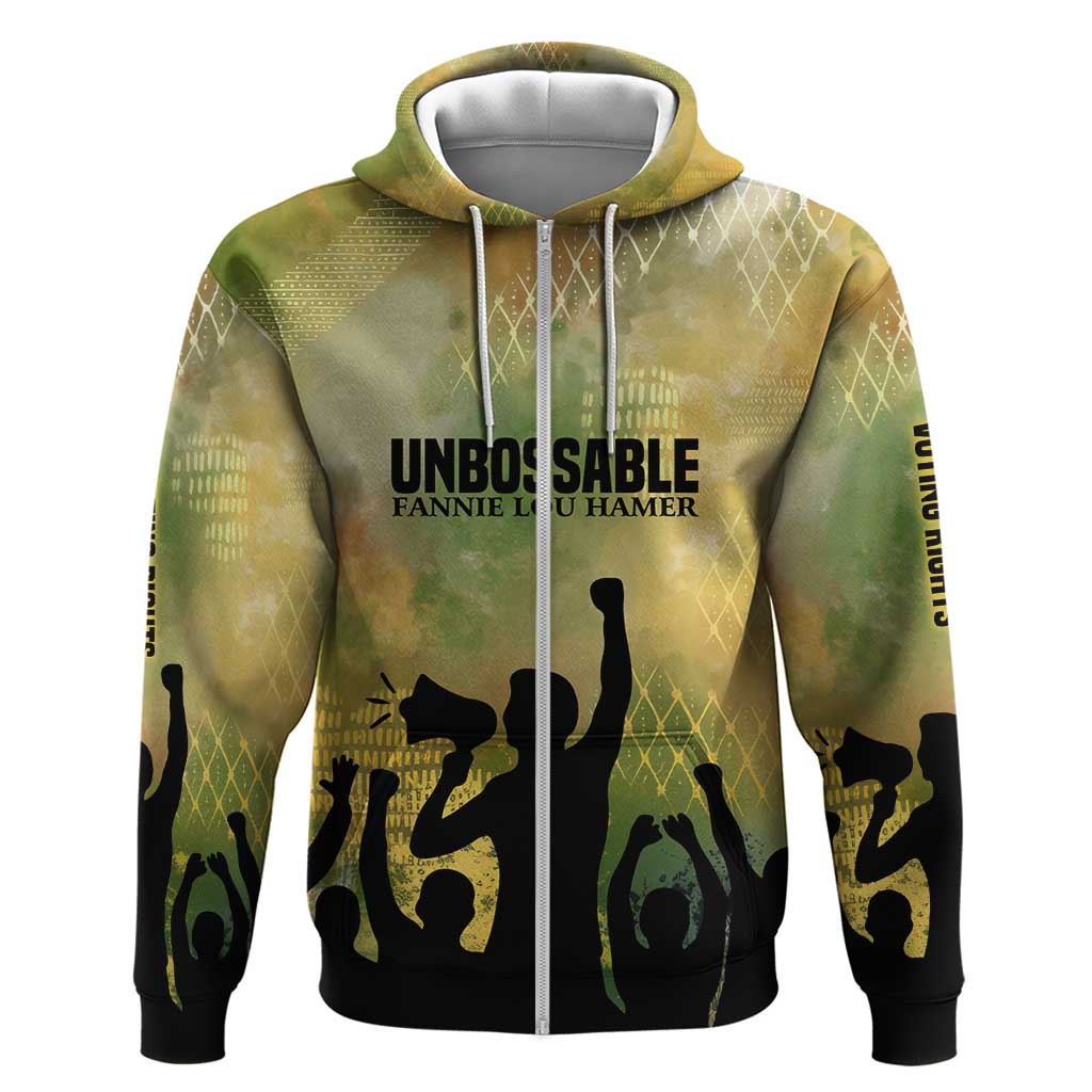 Fannie Lou Hamer Zip Hoodie Unbossable Quote Design Protest Silhouettes and Voting Rights Tribute - African Pride