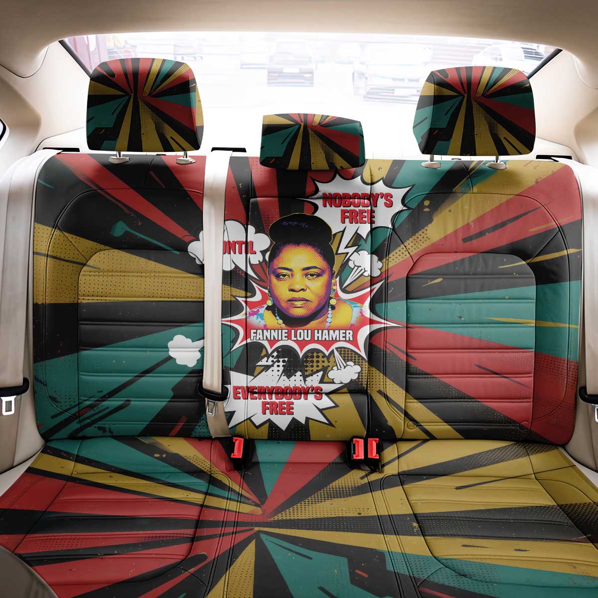 Fannie Lou Hamer Back Car Seat Cover with Pop Art Comic Style Design Bold Quote and Civil Rights Tribute - African Pride