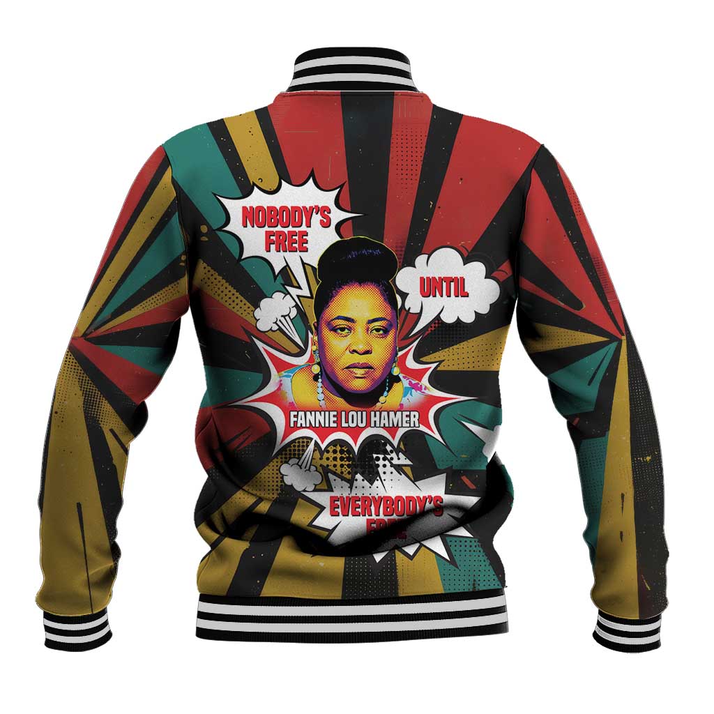 Fannie Lou Hamer Baseball Jacket with Pop Art Comic Style Design Bold Quote and Civil Rights Tribute - African Pride