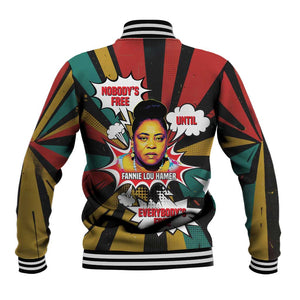 Fannie Lou Hamer Baseball Jacket with Pop Art Comic Style Design Bold Quote and Civil Rights Tribute - African Pride