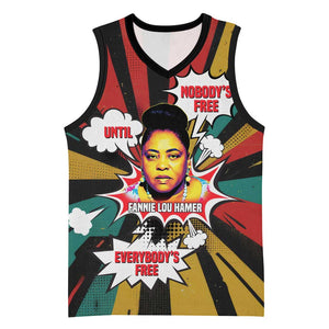 Fannie Lou Hamer Basketball Jersey with Pop Art Comic Style Design Bold Quote and Civil Rights Tribute - African Pride