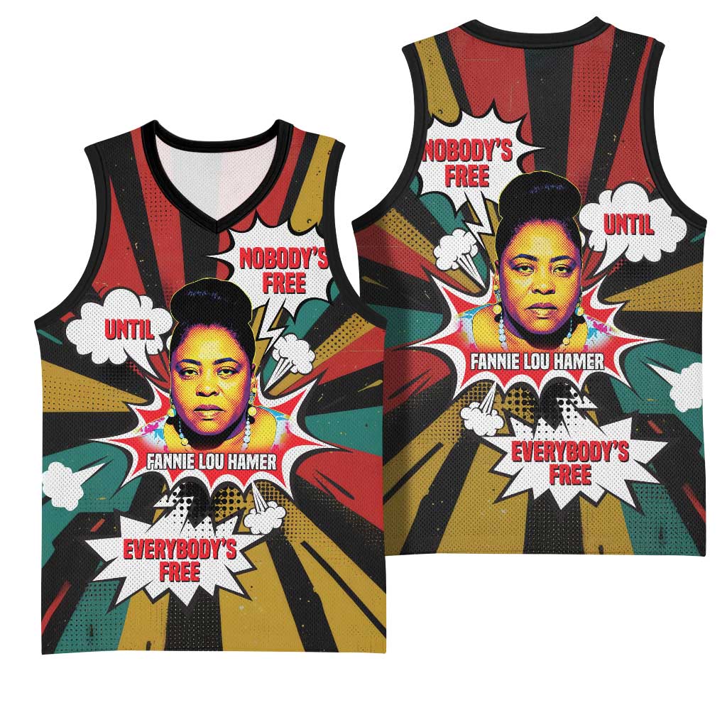 Fannie Lou Hamer Basketball Jersey with Pop Art Comic Style Design Bold Quote and Civil Rights Tribute - African Pride