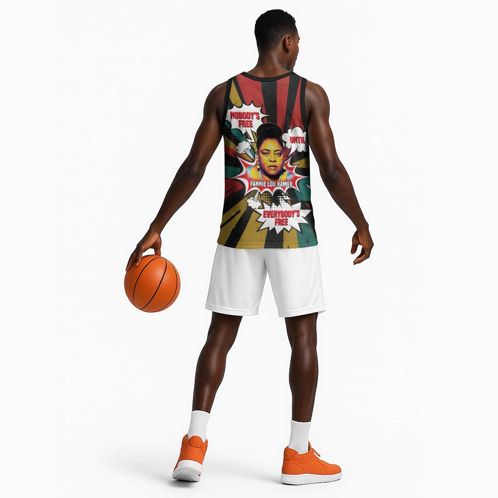 Fannie Lou Hamer Basketball Jersey with Pop Art Comic Style Design Bold Quote and Civil Rights Tribute - African Pride
