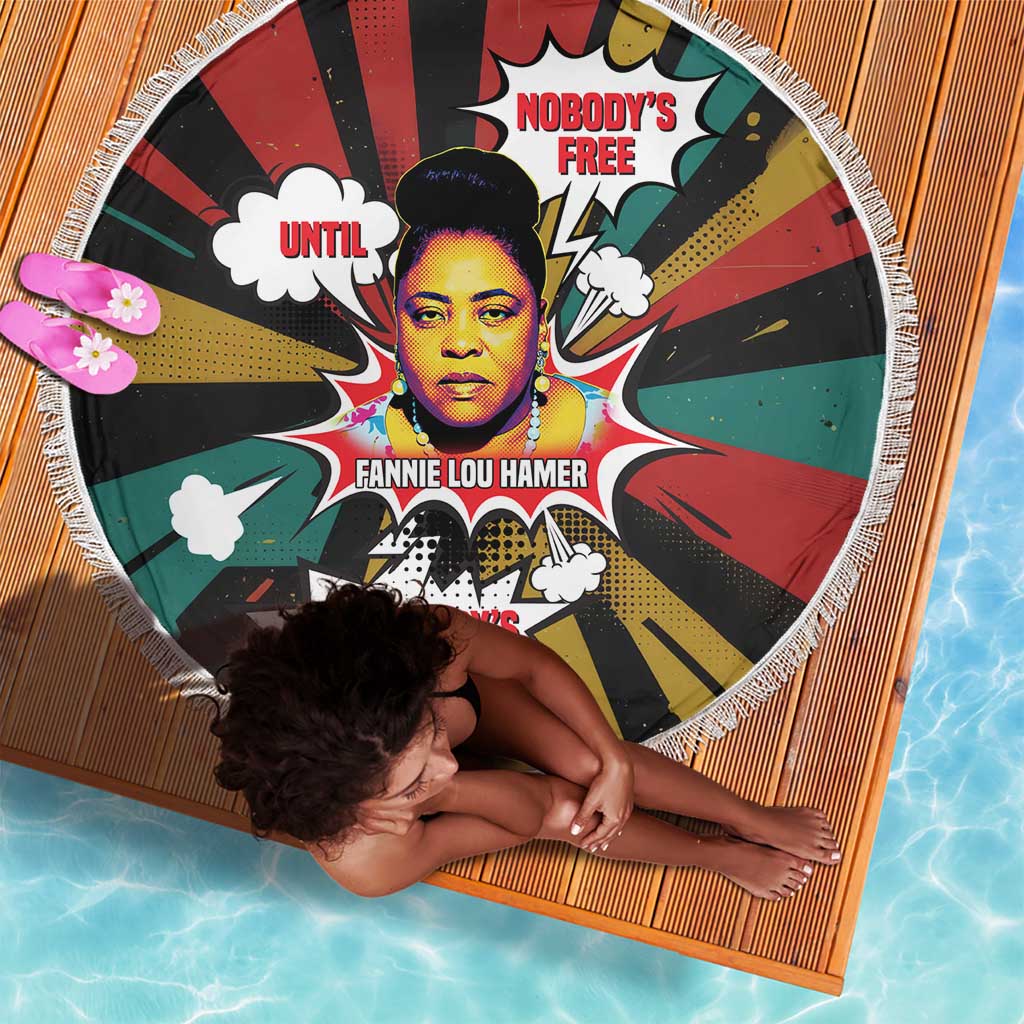 Fannie Lou Hamer Beach Blanket with Pop Art Comic Style Design Bold Quote and Civil Rights Tribute - African Pride