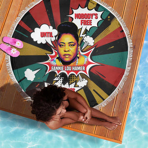 Fannie Lou Hamer Beach Blanket with Pop Art Comic Style Design Bold Quote and Civil Rights Tribute - African Pride