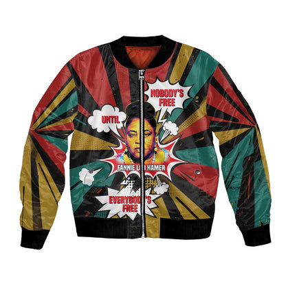 Fannie Lou Hamer Bomber Jacket with Pop Art Comic Style Design Bold Quote and Civil Rights Tribute - African Pride