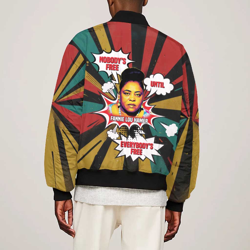 Fannie Lou Hamer Bomber Jacket with Pop Art Comic Style Design Bold Quote and Civil Rights Tribute - African Pride