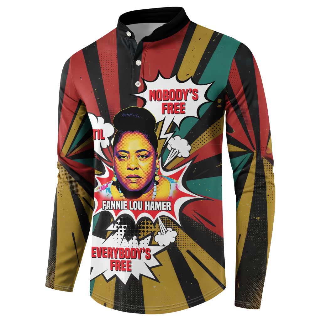 Fannie Lou Hamer Button Sweatshirt with Pop Art Comic Style Design Bold Quote and Civil Rights Tribute