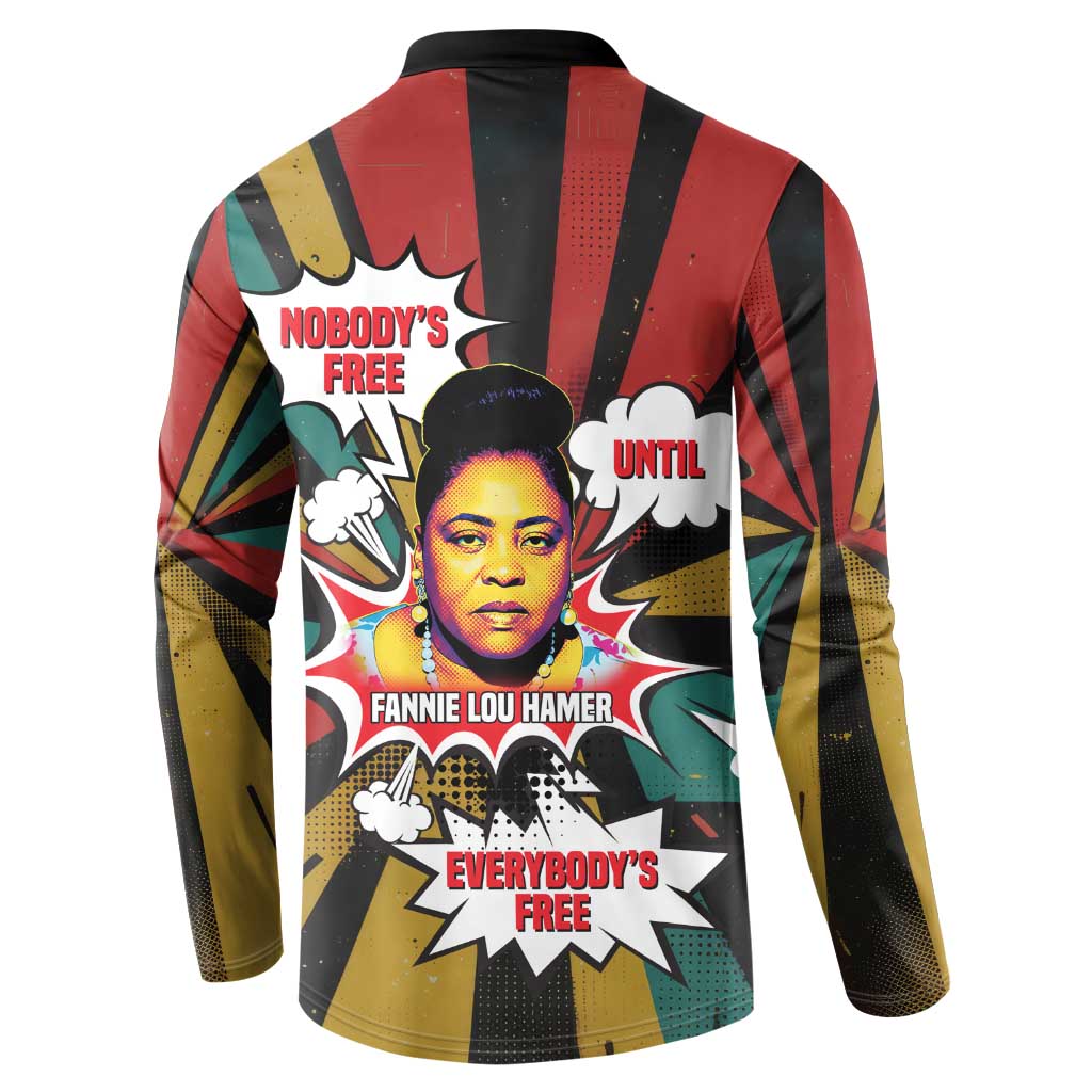 Fannie Lou Hamer Button Sweatshirt with Pop Art Comic Style Design Bold Quote and Civil Rights Tribute