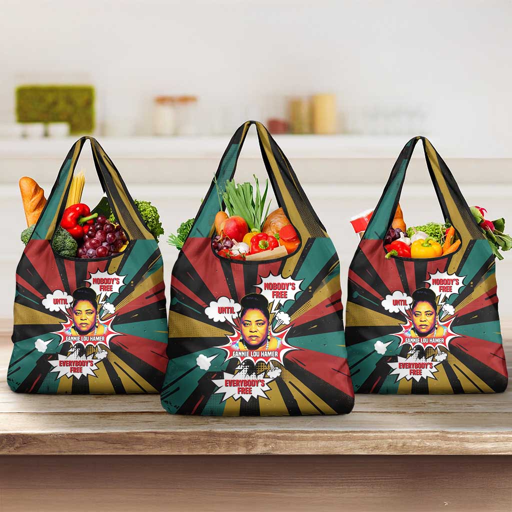 Fannie Lou Hamer Grocery Bag with Pop Art Comic Style Design Bold Quote and Civil Rights Tribute - African Pride