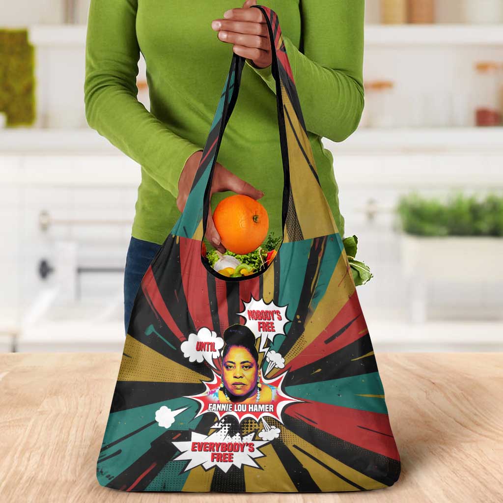 Fannie Lou Hamer Grocery Bag with Pop Art Comic Style Design Bold Quote and Civil Rights Tribute - African Pride
