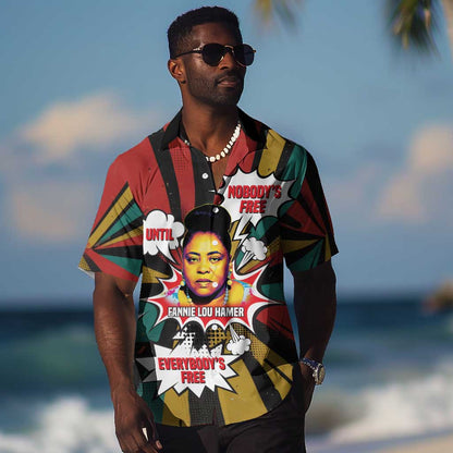 Fannie Lou Hamer Hawaiian Shirt with Pop Art Comic Style Design Bold Quote and Civil Rights Tribute - African Pride