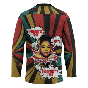 Fannie Lou Hamer Hockey Jersey with Pop Art Comic Style Design Bold Quote and Civil Rights Tribute - African Pride