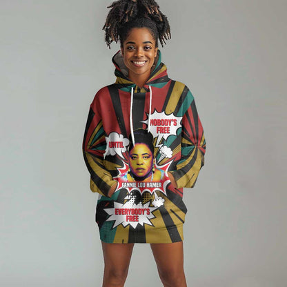 Fannie Lou Hamer Hoodie Dress with Pop Art Comic Style Design Bold Quote and Civil Rights Tribute - African Pride