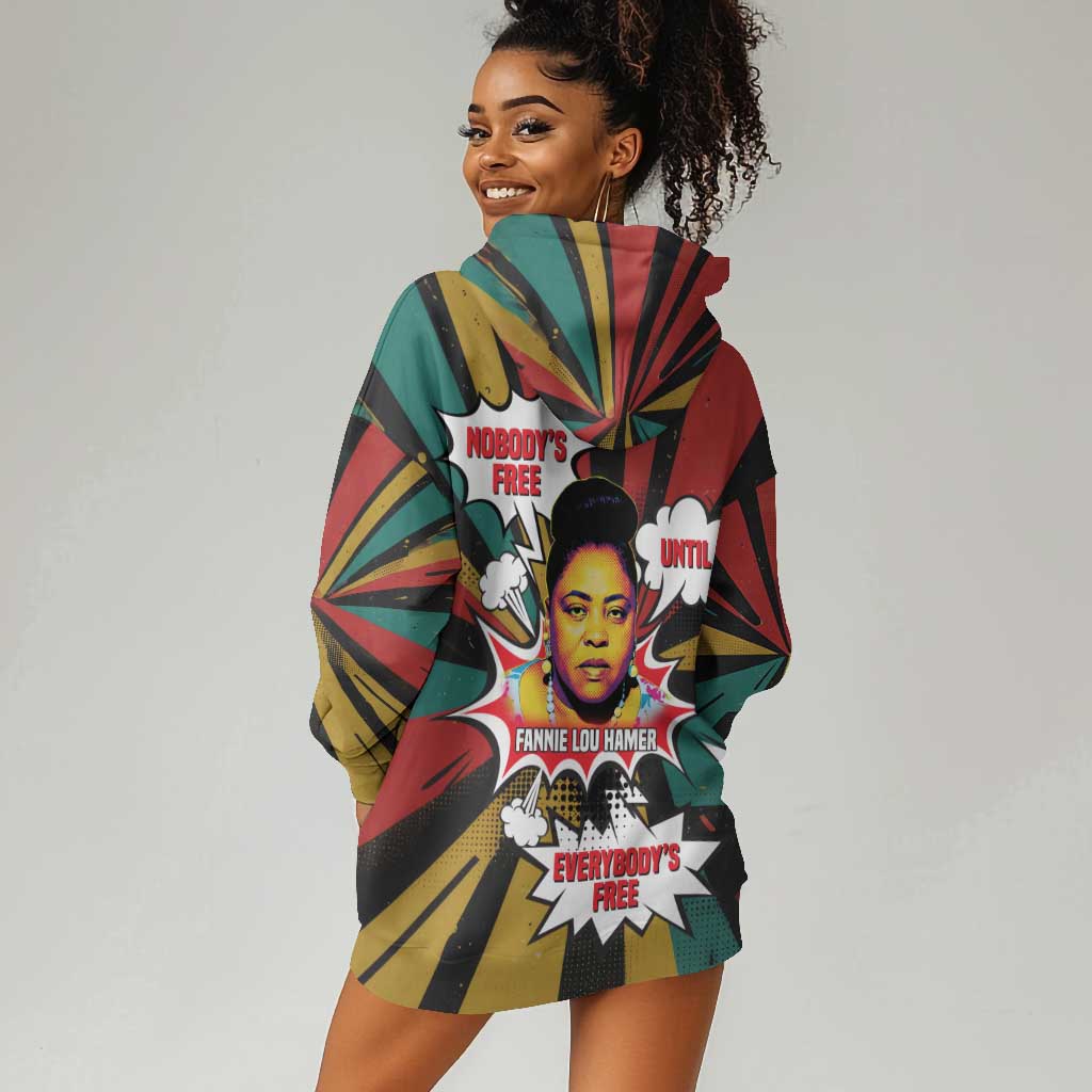 Fannie Lou Hamer Hoodie Dress with Pop Art Comic Style Design Bold Quote and Civil Rights Tribute - African Pride