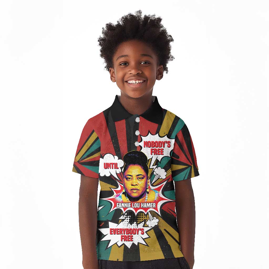 Fannie Lou Hamer Kid Polo Shirt with Pop Art Comic Style Design Bold Quote and Civil Rights Tribute - African Pride
