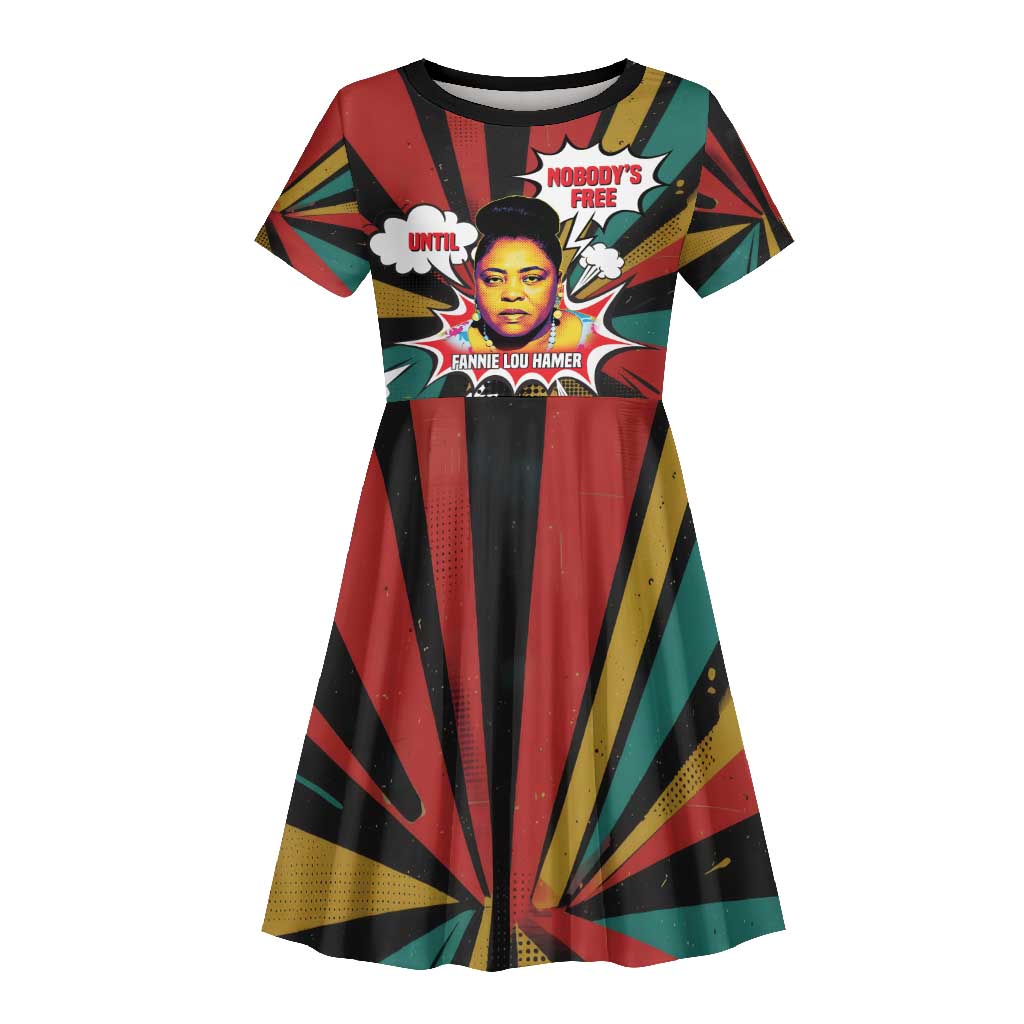 Fannie Lou Hamer Kid Short Sleeve Dress with Pop Art Comic Style Design Bold Quote and Civil Rights Tribute - African Pride