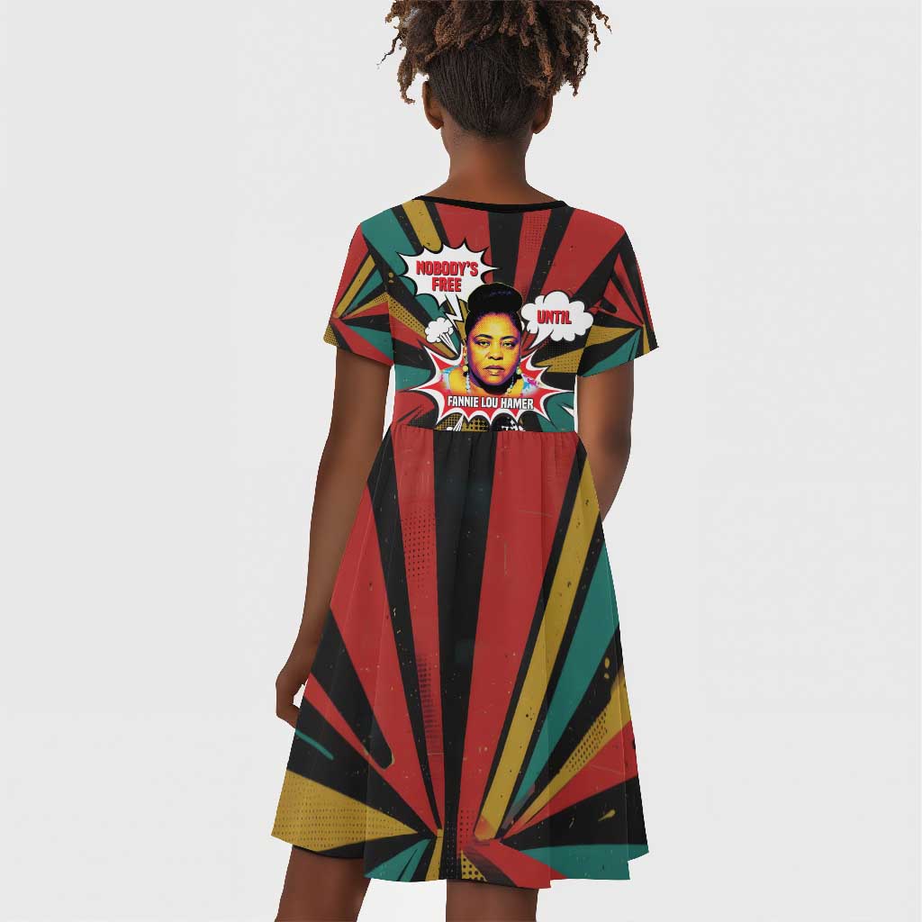 Fannie Lou Hamer Kid Short Sleeve Dress with Pop Art Comic Style Design Bold Quote and Civil Rights Tribute - African Pride