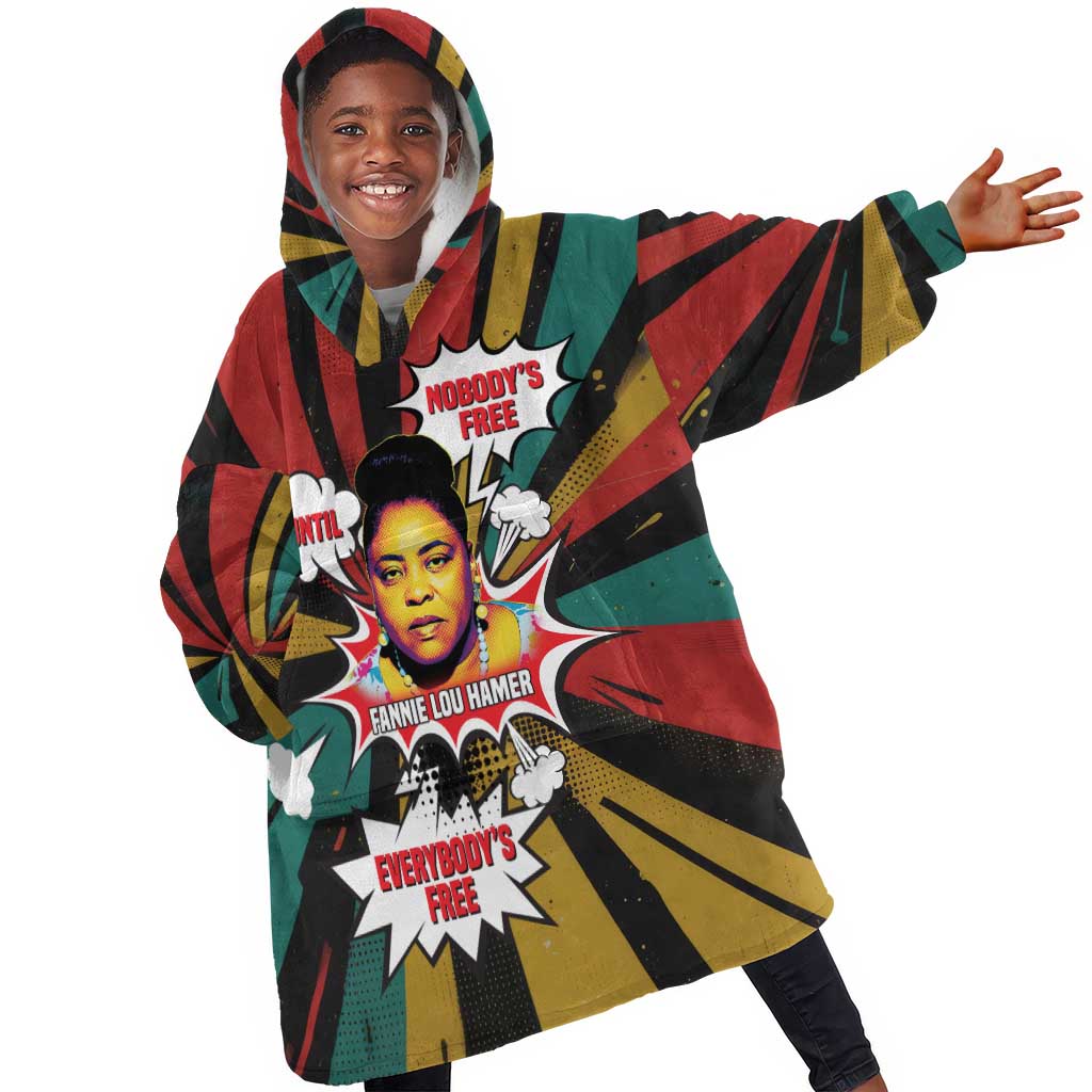 Fannie Lou Hamer Kid Wearable Blanket Hoodie with Pop Art Comic Style Design Bold Quote and Civil Rights Tribute - African Pride