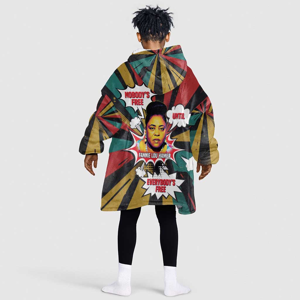 Fannie Lou Hamer Kid Wearable Blanket Hoodie with Pop Art Comic Style Design Bold Quote and Civil Rights Tribute - African Pride