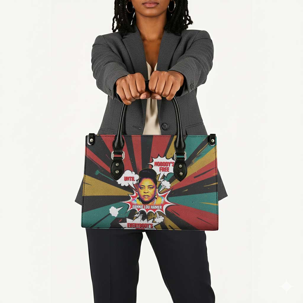 Fannie Lou Hamer Leather Bag with Pop Art Comic Style Design Bold Quote and Civil Rights Tribute - African Pride
