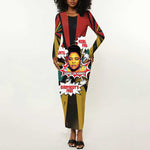 Fannie Lou Hamer Long Sleeve Bodycon Dress with Pop Art Comic Style Design Bold Quote and Civil Rights Tribute - African Pride