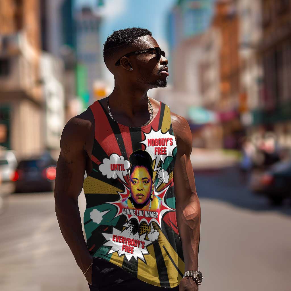 Fannie Lou Hamer Men Tank Top with Pop Art Comic Style Design Bold Quote and Civil Rights Tribute - African Pride