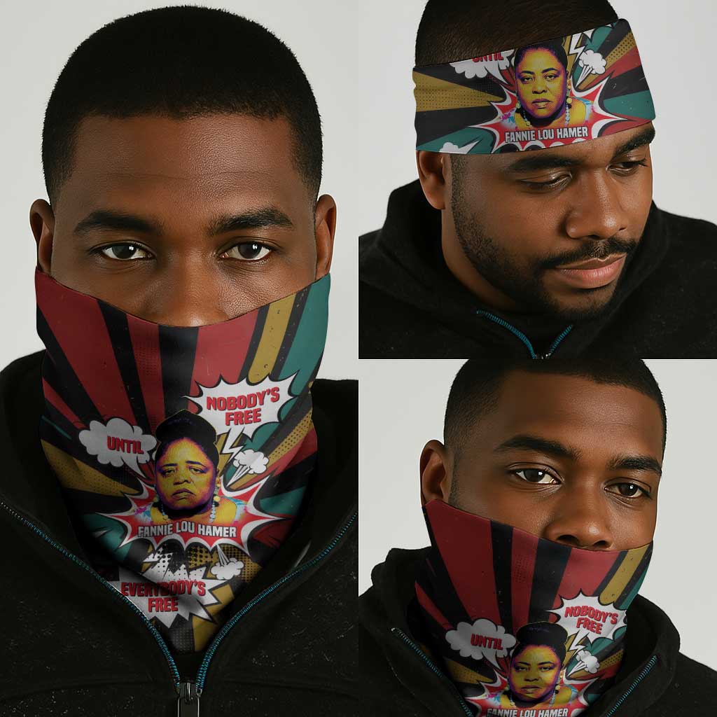 Fannie Lou Hamer Neck Gaiter with Pop Art Comic Style Design Bold Quote and Civil Rights Tribute - African Pride
