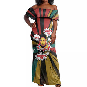 Fannie Lou Hamer Off Shoulder Maxi Dress with Pop Art Comic Style Design Bold Quote and Civil Rights Tribute - African Pride