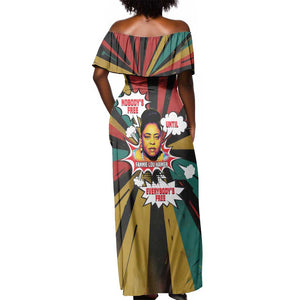 Fannie Lou Hamer Off Shoulder Maxi Dress with Pop Art Comic Style Design Bold Quote and Civil Rights Tribute - African Pride