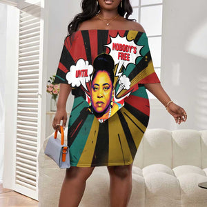 Fannie Lou Hamer Off Shoulder Short Dress with Pop Art Comic Style Design Bold Quote and Civil Rights Tribute - African Pride