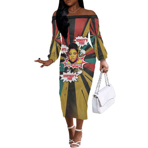 Fannie Lou Hamer Off The Shoulder Long Sleeve Dress with Pop Art Comic Style Design Bold Quote and Civil Rights Tribute - African Pride