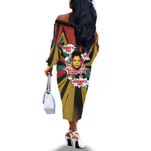 Fannie Lou Hamer Off The Shoulder Long Sleeve Dress with Pop Art Comic Style Design Bold Quote and Civil Rights Tribute - African Pride