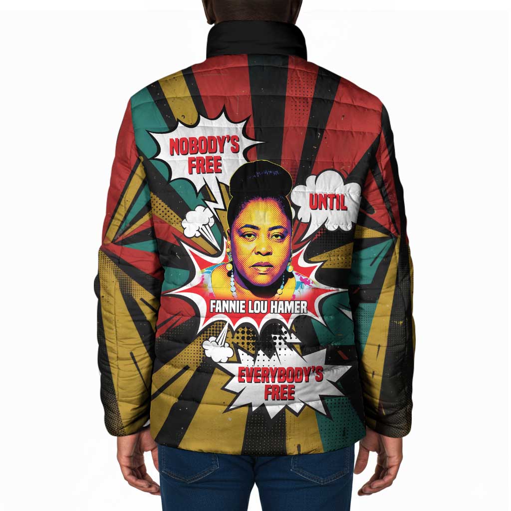Fannie Lou Hamer Padded Jacket with Pop Art Comic Style Design Bold Quote and Civil Rights Tribute - African Pride