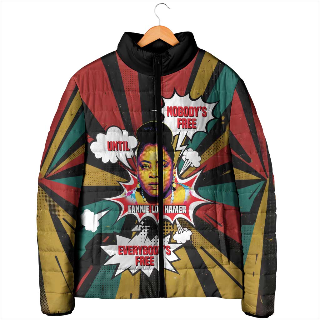 Fannie Lou Hamer Padded Jacket with Pop Art Comic Style Design Bold Quote and Civil Rights Tribute - African Pride