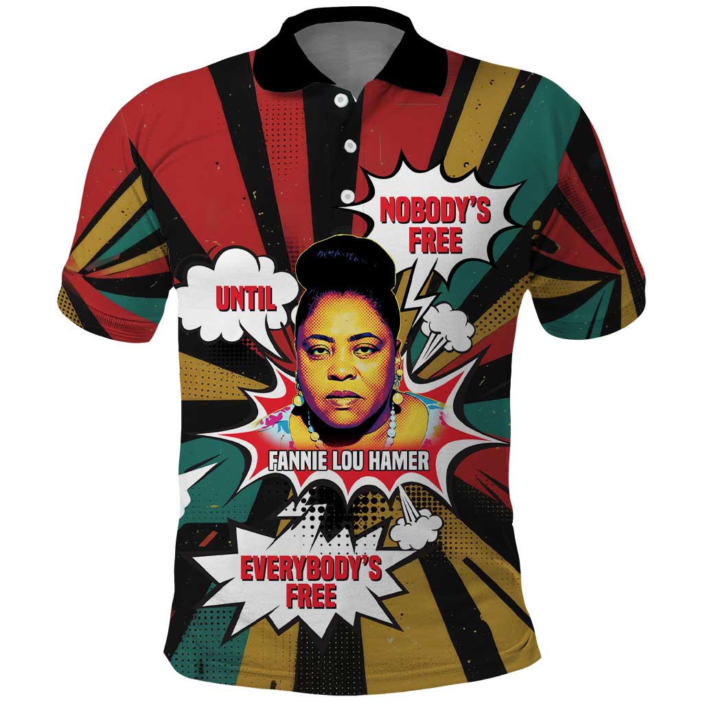 Fannie Lou Hamer Polo Shirt with Pop Art Comic Style Design Bold Quote and Civil Rights Tribute - African Pride