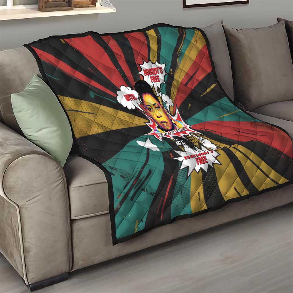 Fannie Lou Hamer Quilt with Pop Art Comic Style Design Bold Quote and Civil Rights Tribute - African Pride