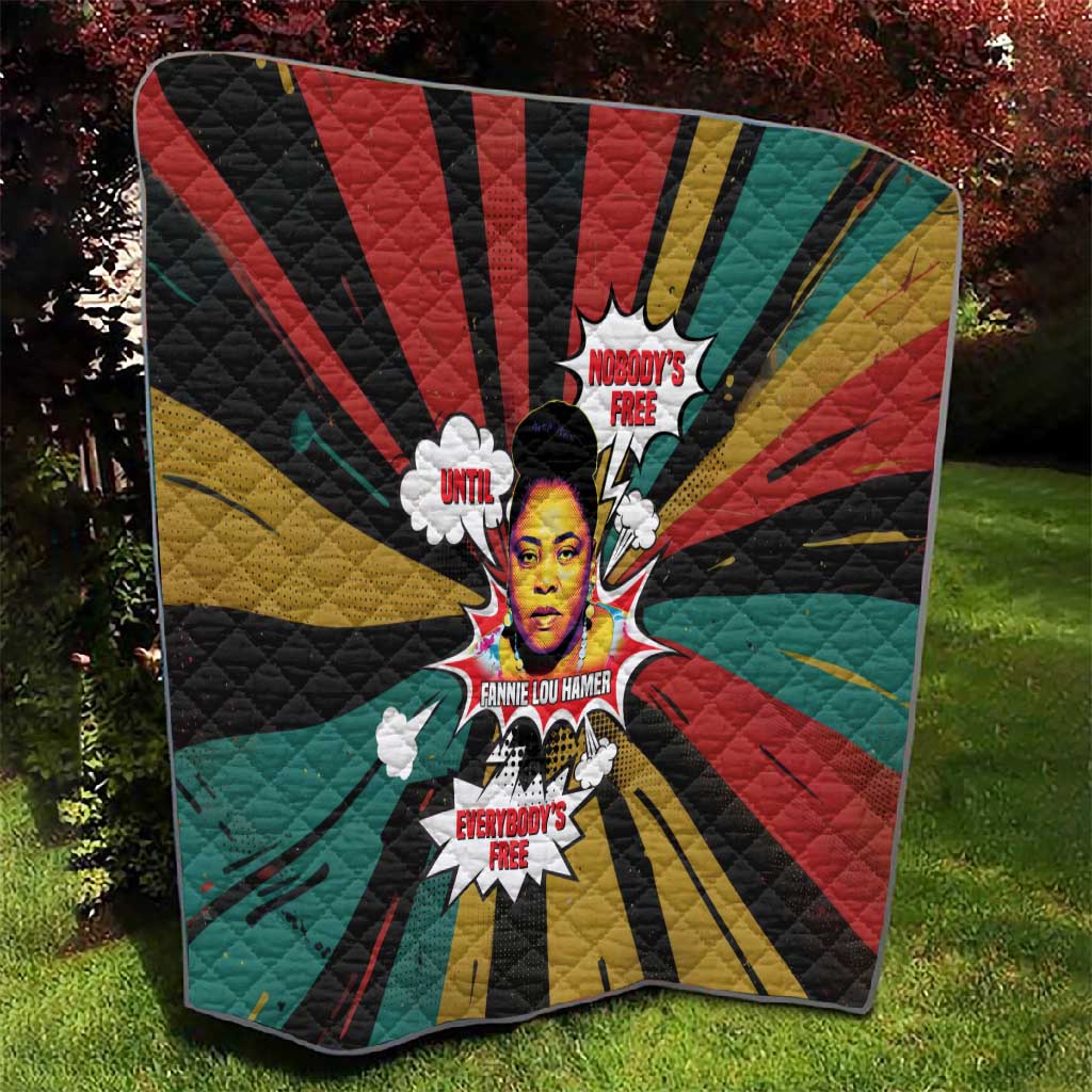 Fannie Lou Hamer Quilt with Pop Art Comic Style Design Bold Quote and Civil Rights Tribute - African Pride