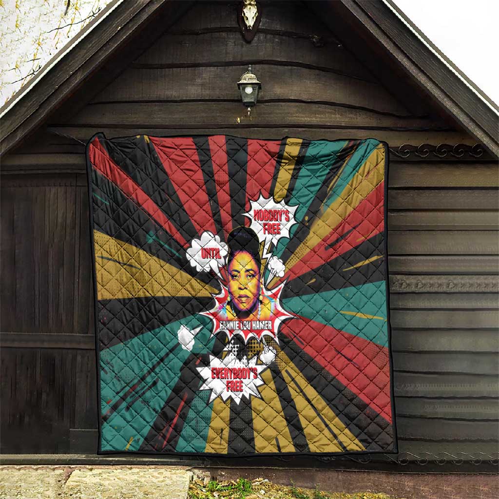Fannie Lou Hamer Quilt with Pop Art Comic Style Design Bold Quote and Civil Rights Tribute - African Pride