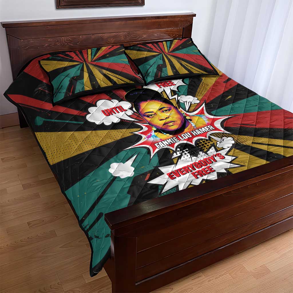 Fannie Lou Hamer Quilt Bed Set with Pop Art Comic Style Design Bold Quote and Civil Rights Tribute - African Pride