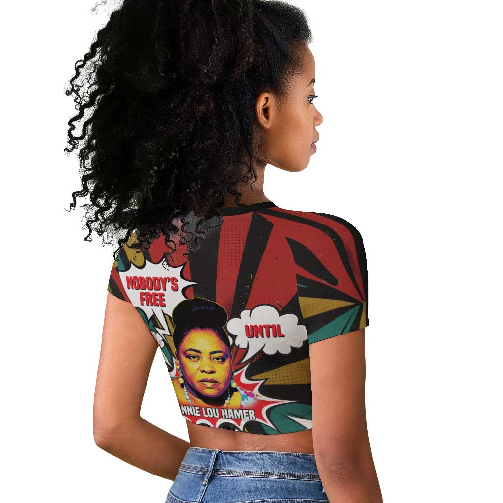 Fannie Lou Hamer Raglan Cropped T shirt with Pop Art Comic Style Design Bold Quote and Civil Rights Tribute - African Pride