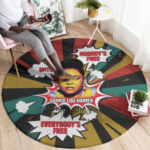 Fannie Lou Hamer Round Carpet with Pop Art Comic Style Design Bold Quote and Civil Rights Tribute - African Pride
