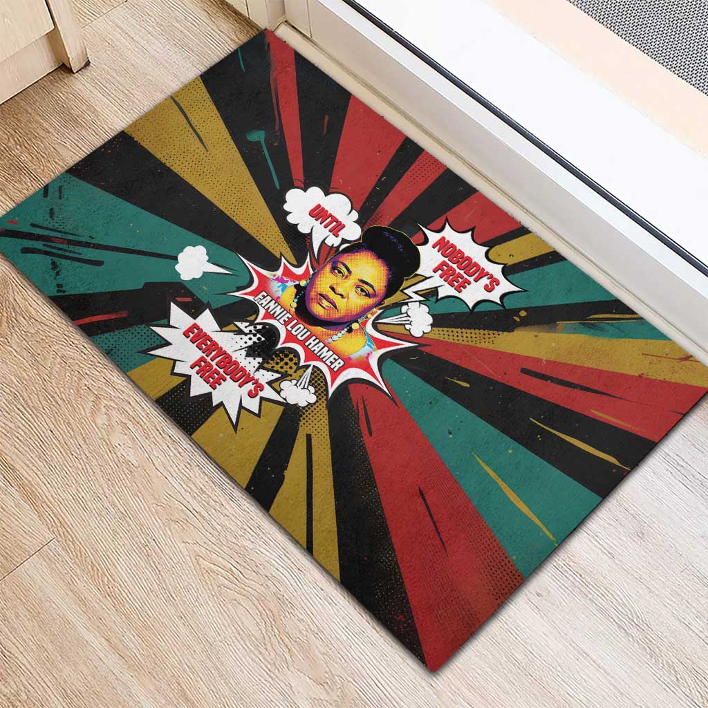 Fannie Lou Hamer Rubber Doormat with Pop Art Comic Style Design Bold Quote and Civil Rights Tribute - African Pride