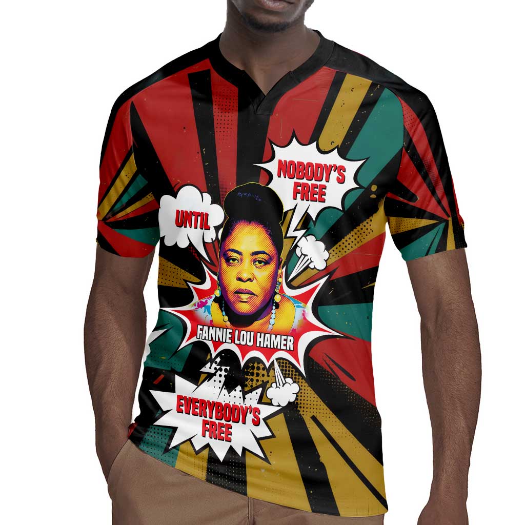 Fannie Lou Hamer Rugby Jersey with Pop Art Comic Style Design Bold Quote and Civil Rights Tribute - African Pride